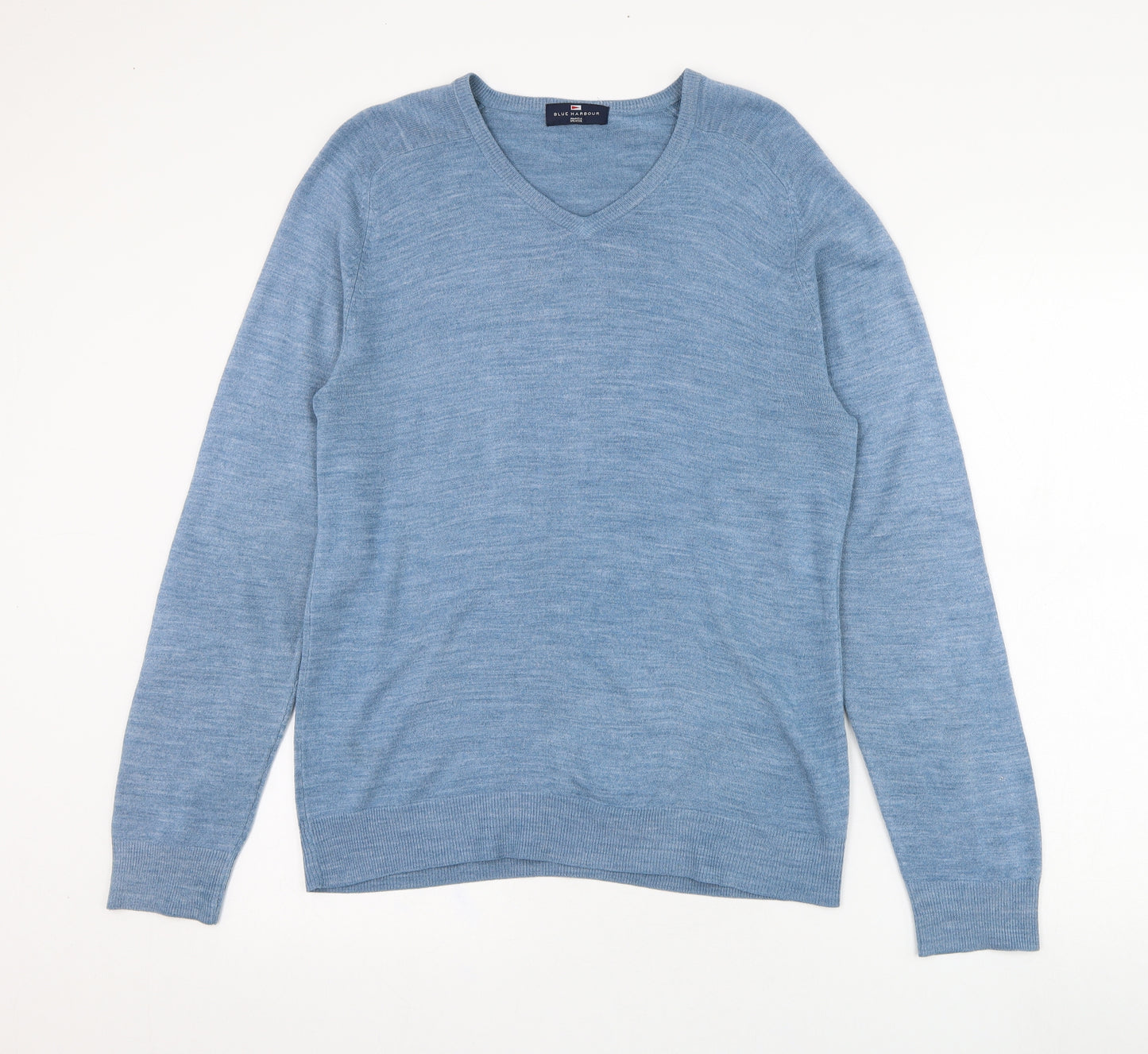 Marks and Spencer Mens Blue V-Neck  Acrylic Pullover Jumper Size S
