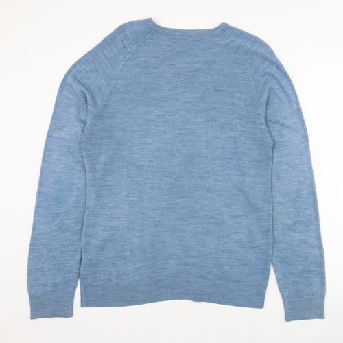 Marks and Spencer Mens Blue V-Neck  Acrylic Pullover Jumper Size S