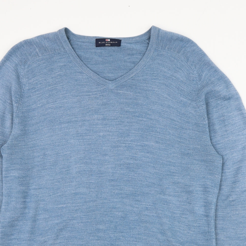 Marks and Spencer Mens Blue V-Neck  Acrylic Pullover Jumper Size S