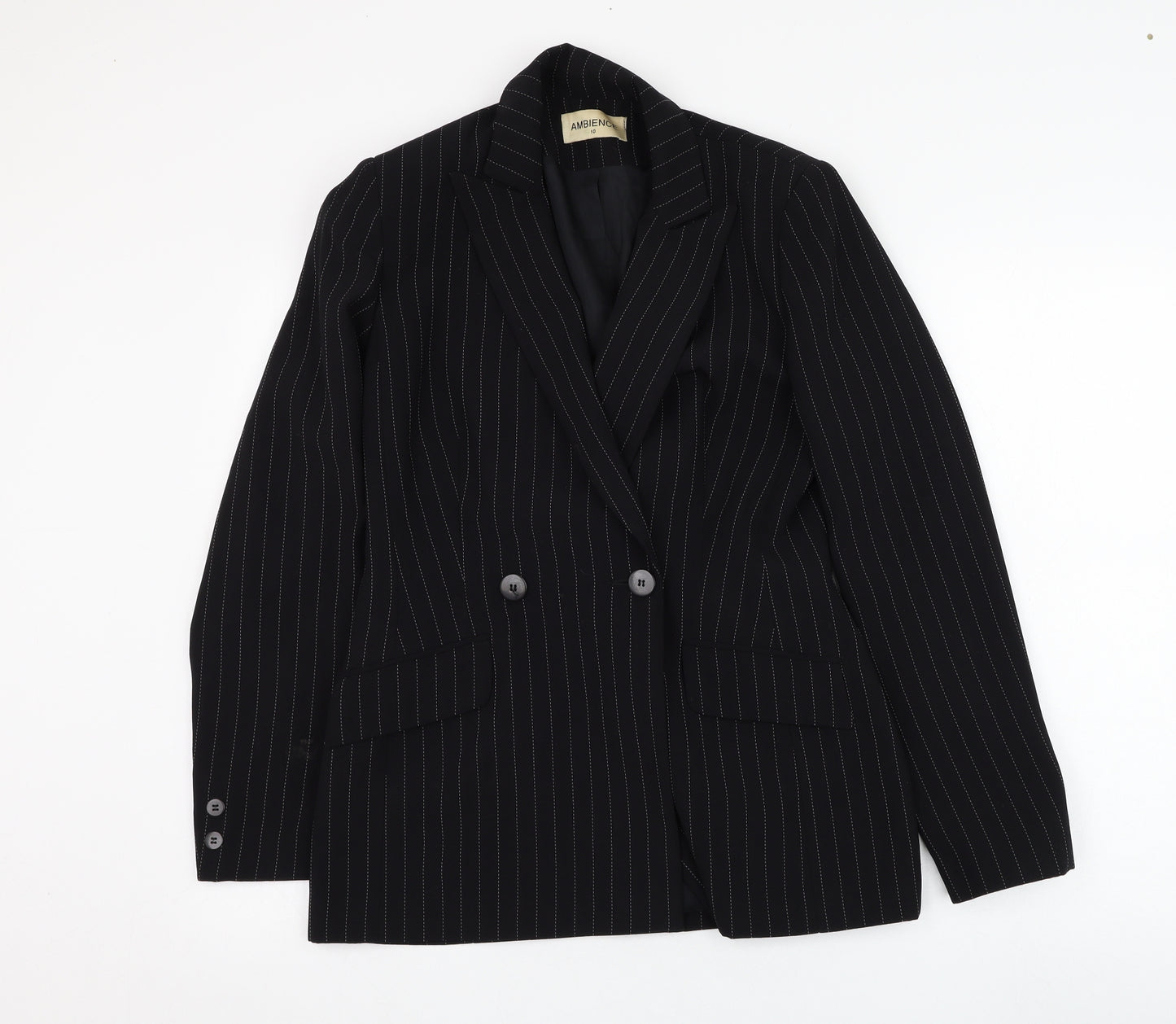 Ambience Womens Black Striped  Jacket Blazer Size 10  Button