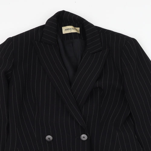 Ambience Womens Black Striped  Jacket Blazer Size 10  Button