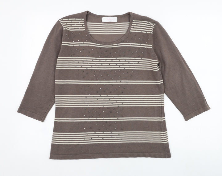 Fabrigio Womens Brown Round Neck Acrylic Pullover Jumper Size S