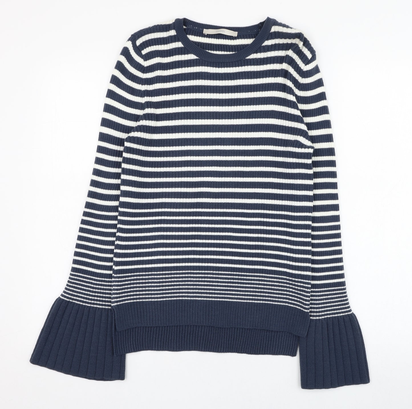 George Womens Blue Round Neck Striped Acrylic Pullover Jumper Size 16
