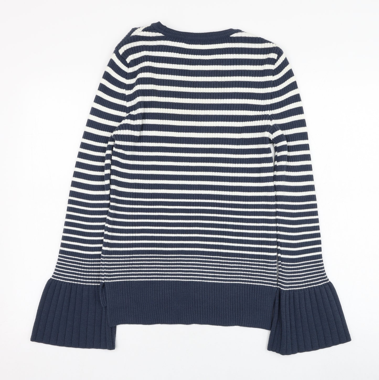 George Womens Blue Round Neck Striped Acrylic Pullover Jumper Size 16