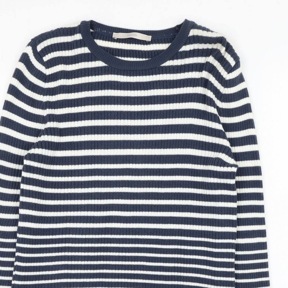 George Womens Blue Round Neck Striped Acrylic Pullover Jumper Size 16