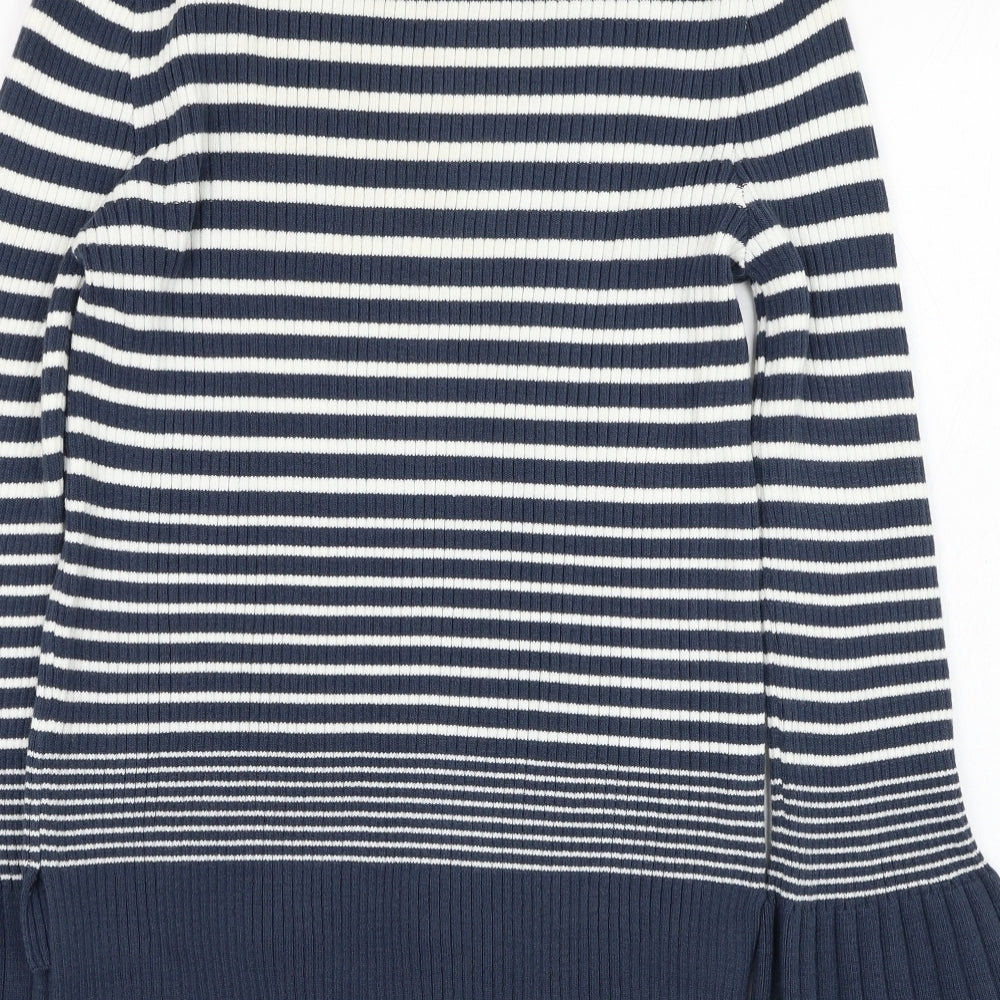 George Womens Blue Round Neck Striped Acrylic Pullover Jumper Size 16