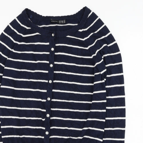 Atmosphere Womens Blue Round Neck Striped Viscose Cardigan Jumper Size 12