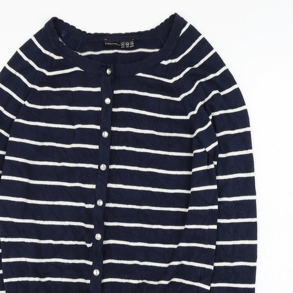 Atmosphere Womens Blue Round Neck Striped Viscose Cardigan Jumper Size 12