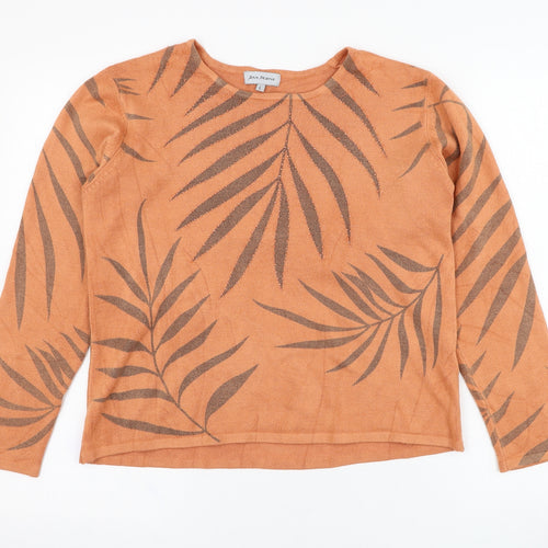 Anne Marie Womens Orange Round Neck Floral Polyester Pullover Jumper Size L