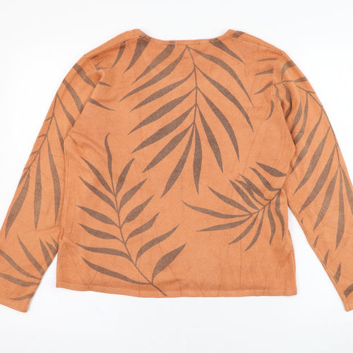 Anne Marie Womens Orange Round Neck Floral Polyester Pullover Jumper Size L