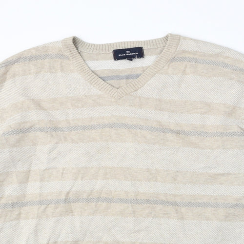 Marks and Spencer Womens Beige Round Neck Striped Cotton Pullover Jumper Size L
