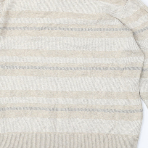 Marks and Spencer Womens Beige Round Neck Striped Cotton Pullover Jumper Size L