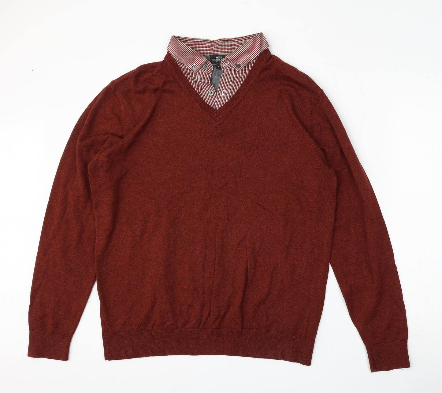 NEXT Mens Red V-Neck  Cotton Pullover Jumper Size L