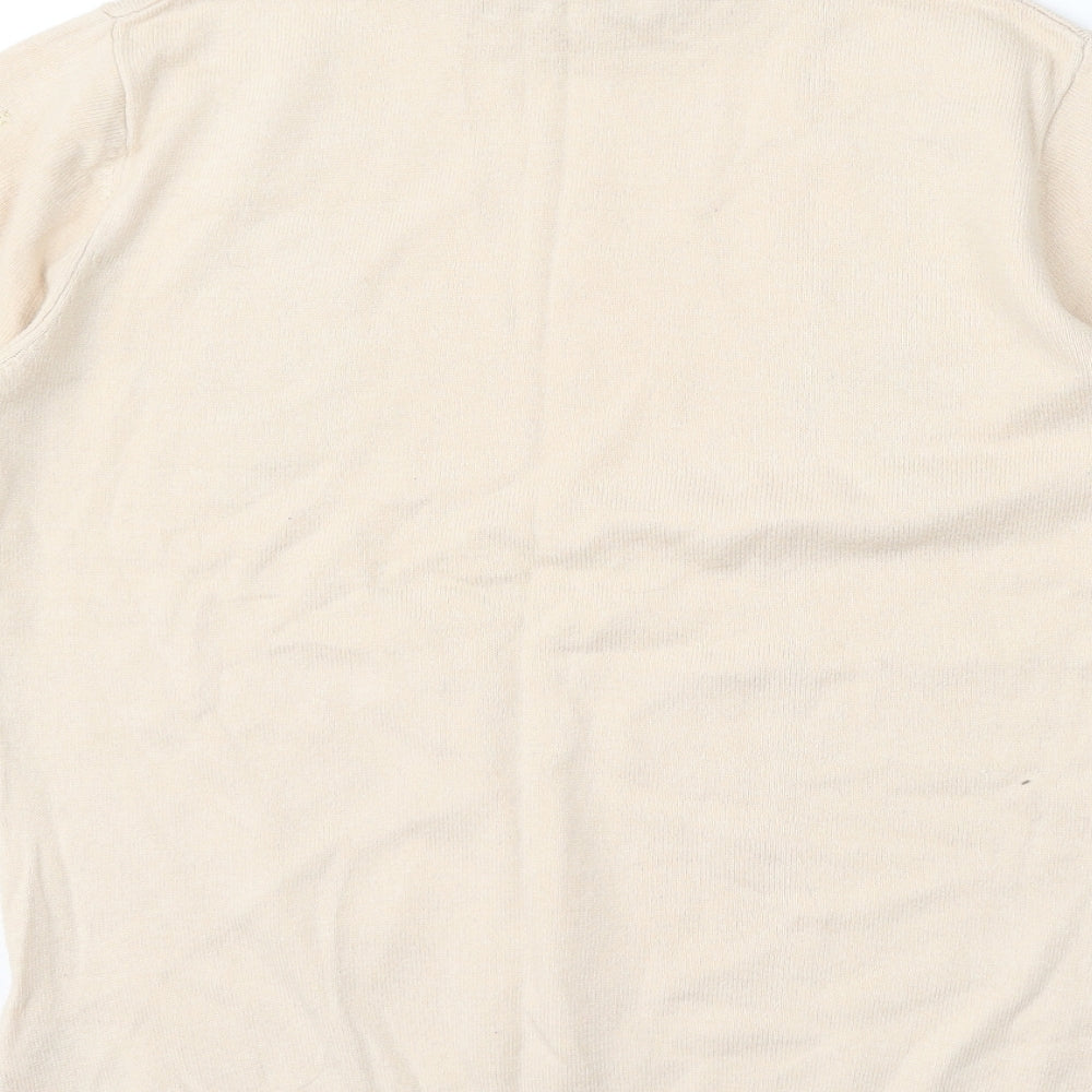Oasis Womens Beige Round Neck Floral Cotton Pullover Jumper Size S