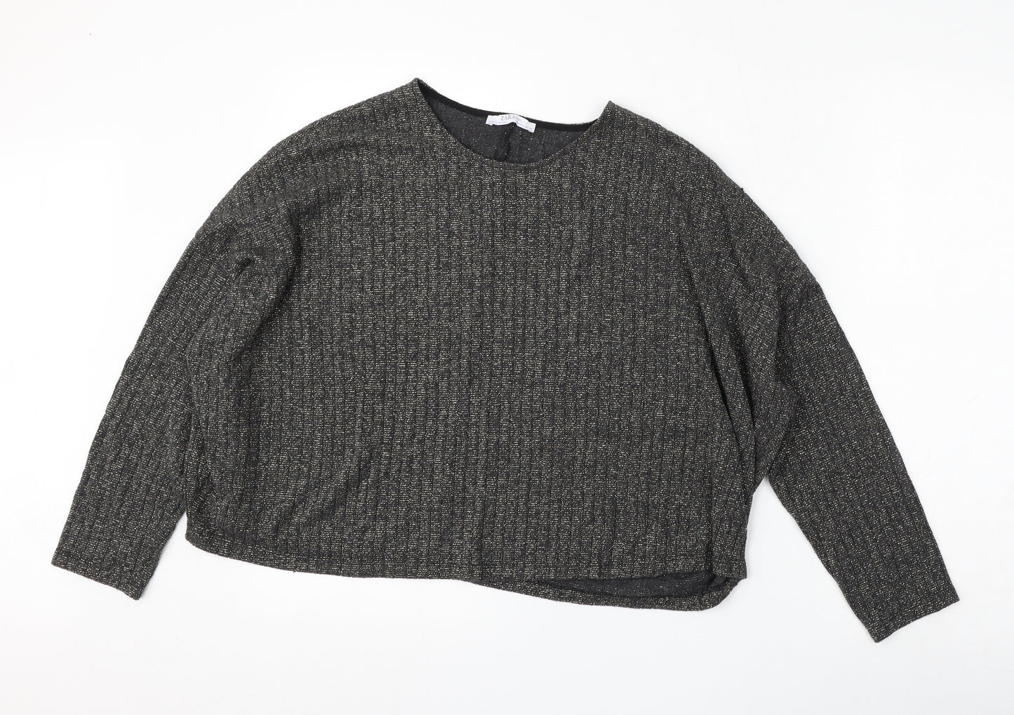 Zara Womens Black Round Neck  Cotton Pullover Jumper Size L