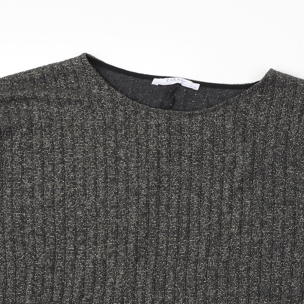 Zara Womens Black Round Neck  Cotton Pullover Jumper Size L