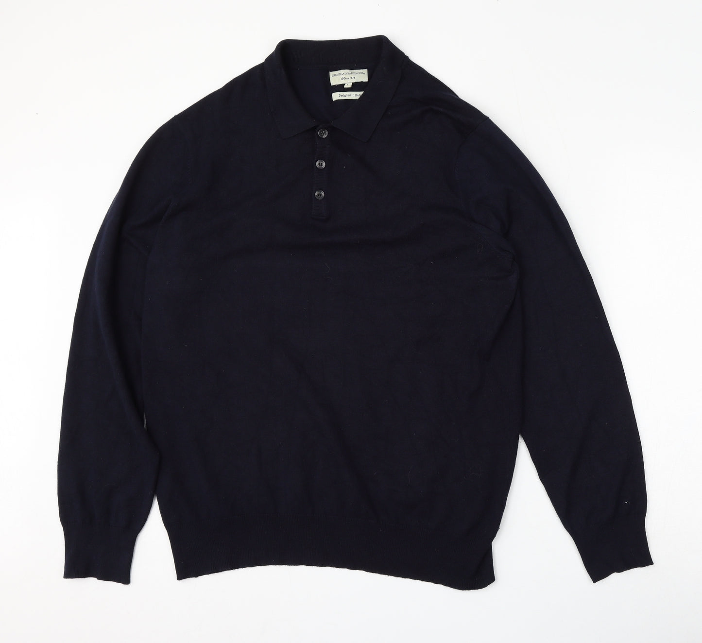 Christiano Baldinucci Mens Blue  Viscose  Polo Size L Collared Button