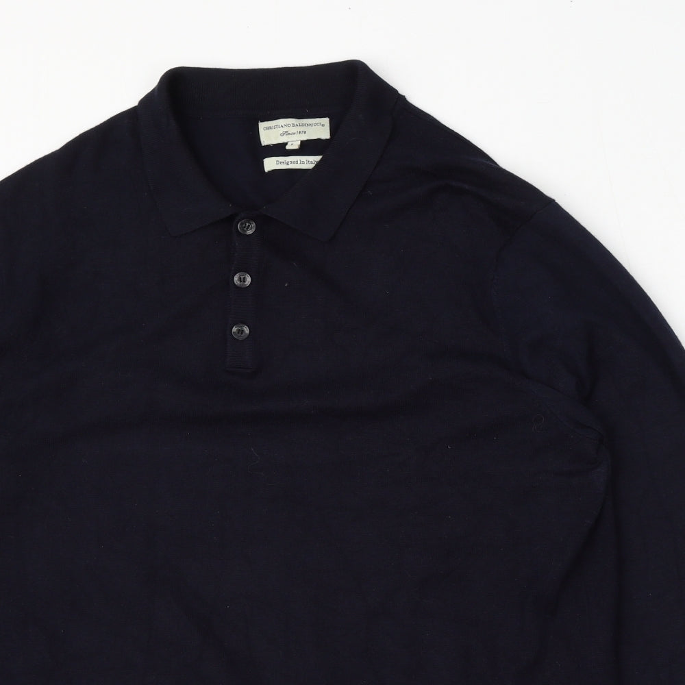 Christiano Baldinucci Mens Blue  Viscose  Polo Size L Collared Button