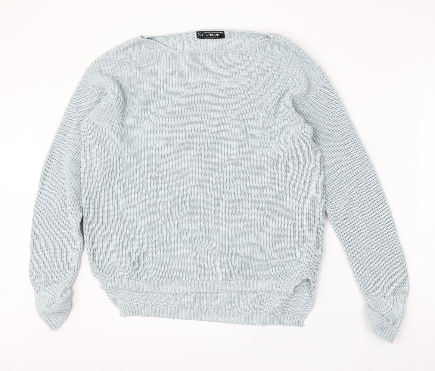 Avenue Womens Blue Boat Neck  Cotton Pullover Jumper Size 14