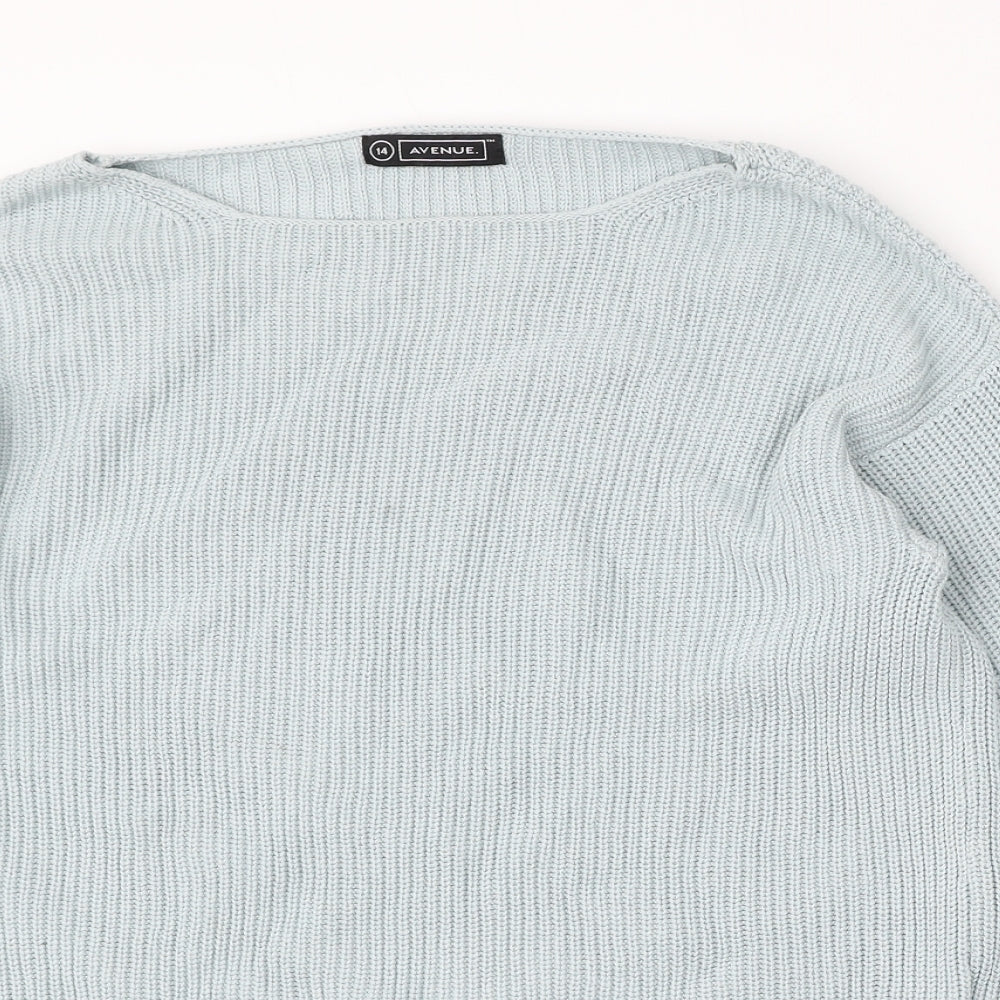 Avenue Womens Blue Boat Neck  Cotton Pullover Jumper Size 14
