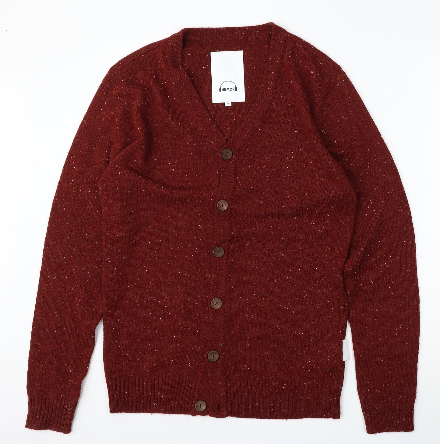 humor Mens Red V-Neck  Acrylic Cardigan Jumper Size M