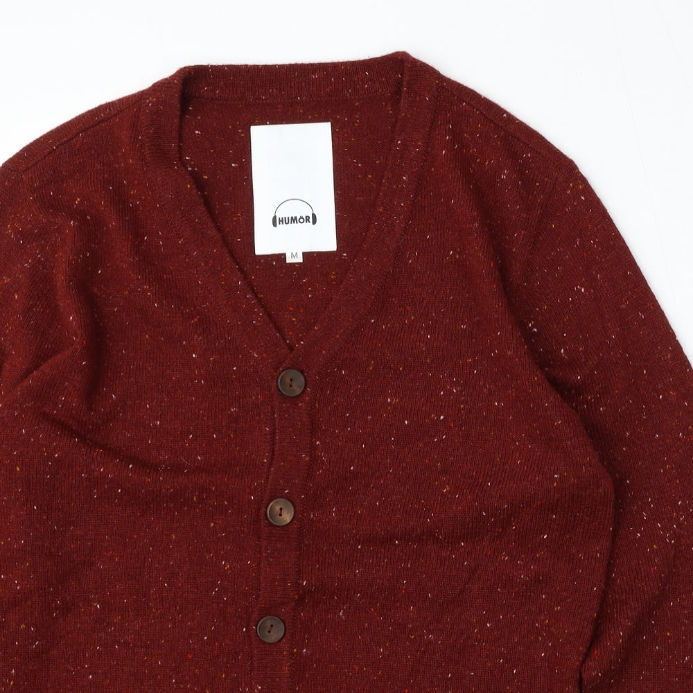 humor Mens Red V-Neck  Acrylic Cardigan Jumper Size M