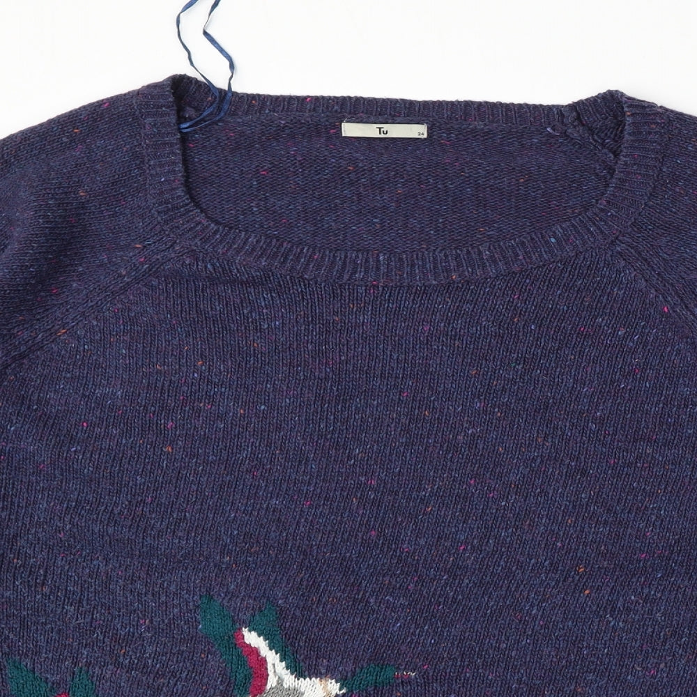 TU Womens Blue Round Neck  Acrylic Pullover Jumper Size 24