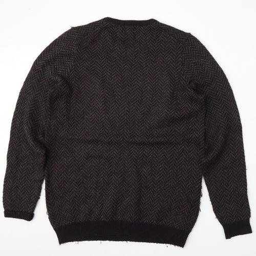 Marks and Spencer Mens Brown Round Neck Geometric Acrylic Pullover Jumper Size M