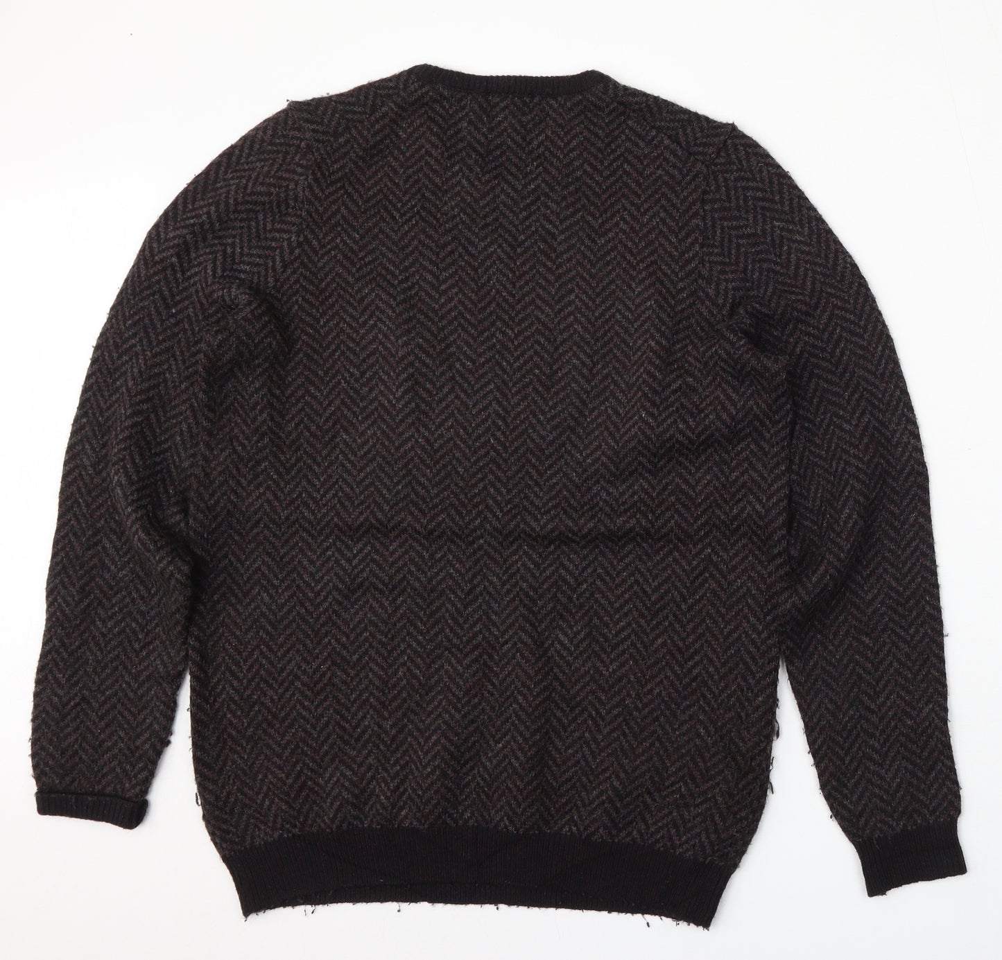 Marks and Spencer Mens Brown Round Neck Geometric Acrylic Pullover Jumper Size M