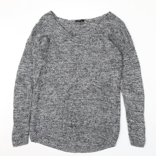 H&M Womens Grey V-Neck  Cotton Pullover Jumper Size XS
