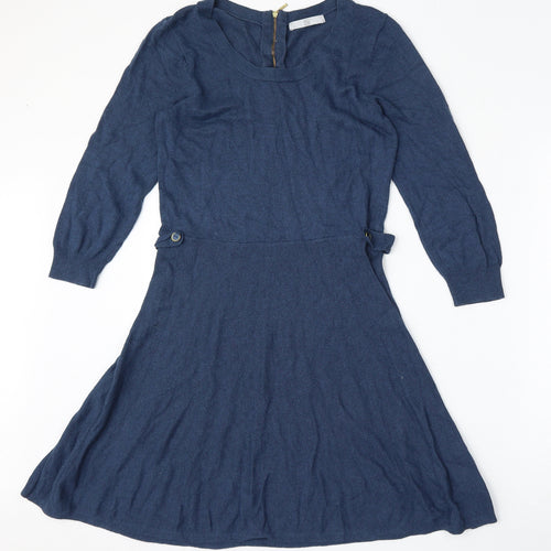 TU Womens Blue  Viscose Skater Dress  Size 12  Round Neck Zip