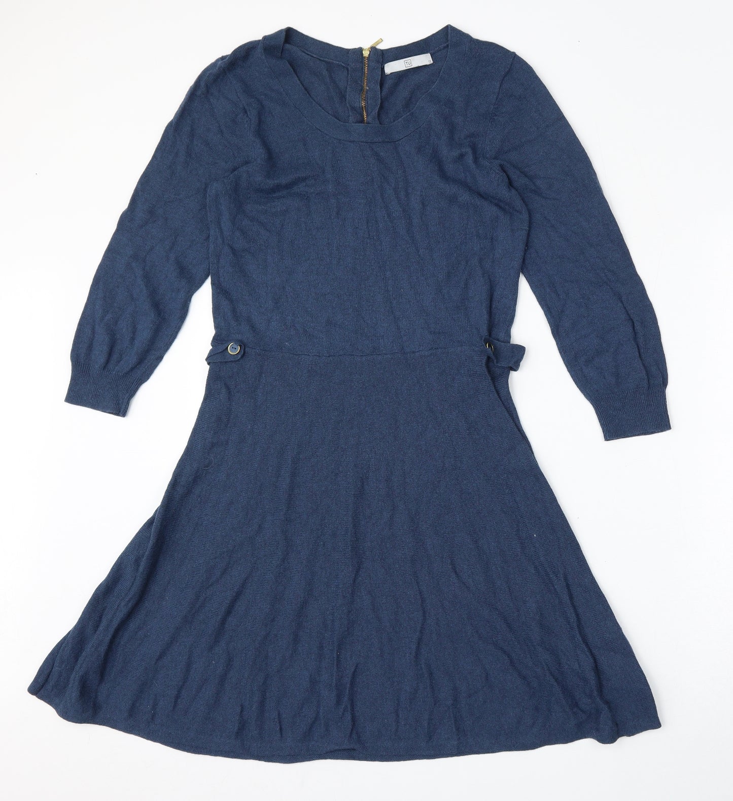 TU Womens Blue  Viscose Skater Dress  Size 12  Round Neck Zip