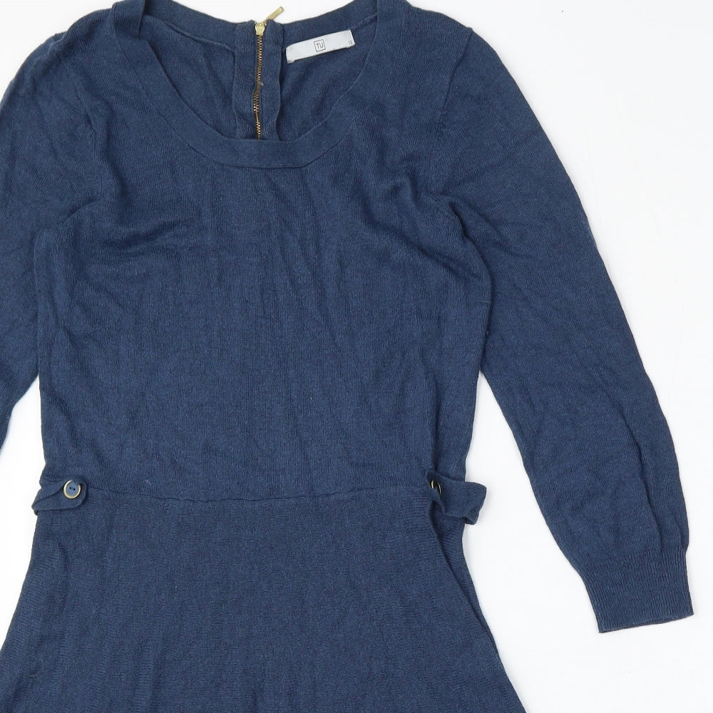 TU Womens Blue  Viscose Skater Dress  Size 12  Round Neck Zip