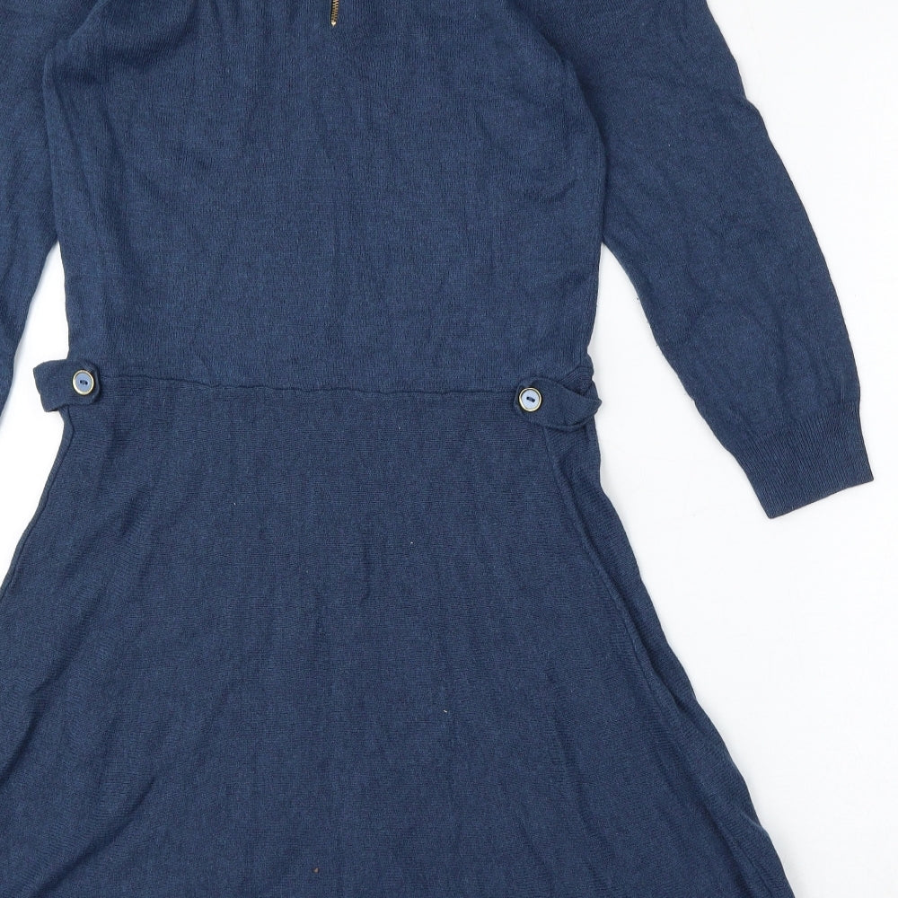 TU Womens Blue  Viscose Skater Dress  Size 12  Round Neck Zip