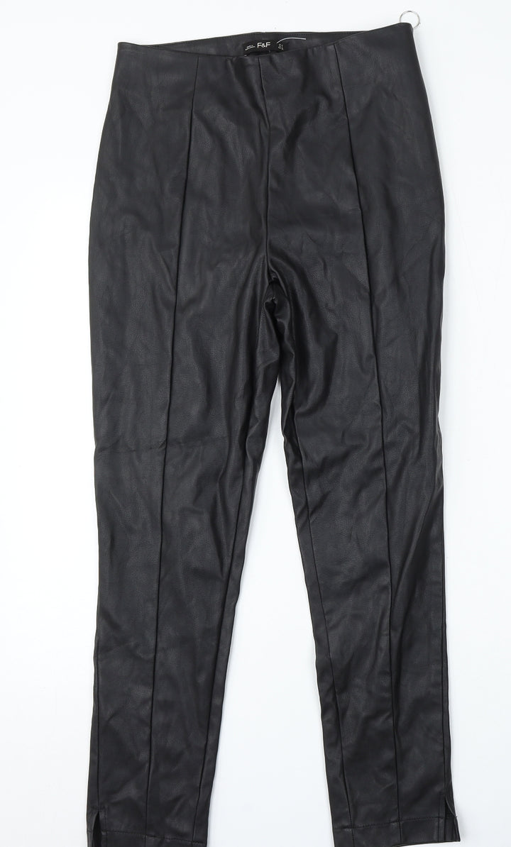F&F Womens Black Polyurethane Trousers Size 8 L26 in Regular