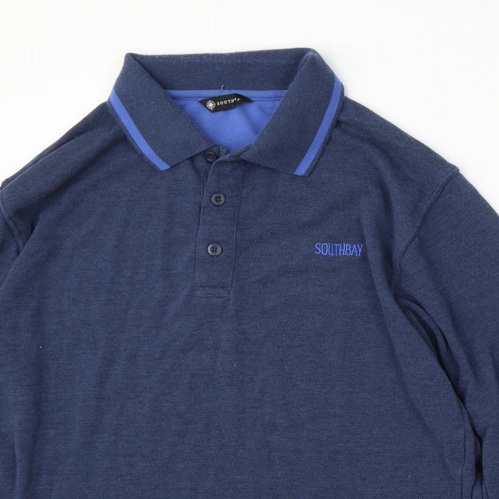 Southbay Mens Blue  Polyester  Polo Size M Collared Button