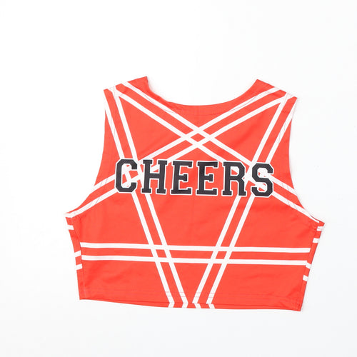 Preworn Girls Red Geometric Polyester Basic Tank Size S Round Neck  - Cheerleading