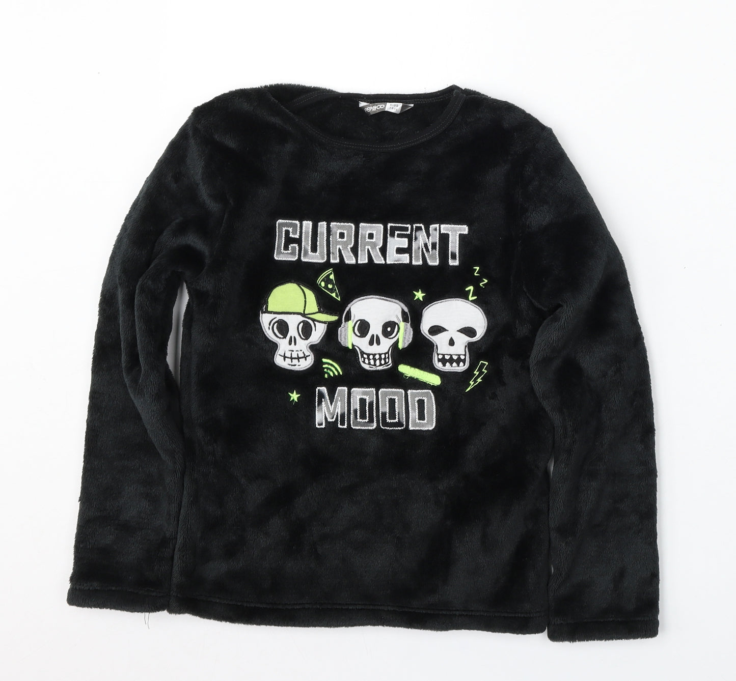 Pep&Co Boys Black Solid Polyester  Pyjama Top Size 7-8 Years