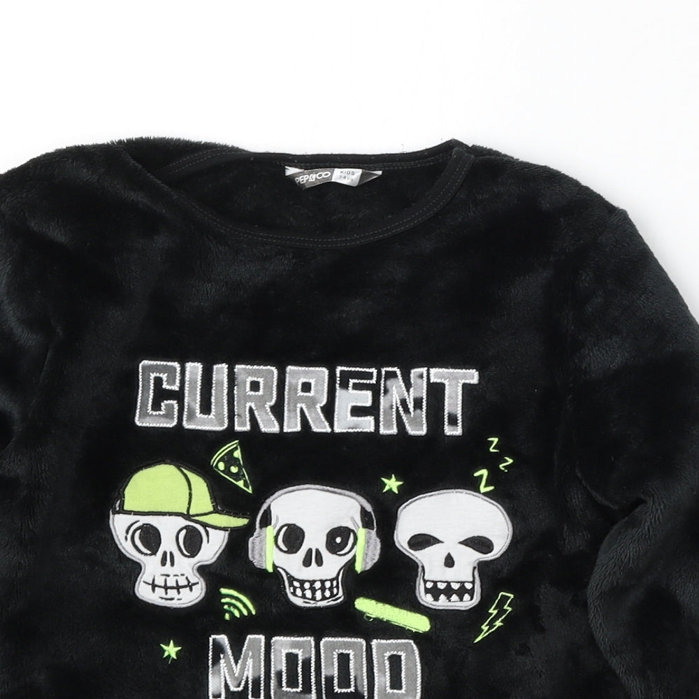 Pep&Co Boys Black Solid Polyester  Pyjama Top Size 7-8 Years