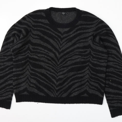 Rails  Womens Black Round Neck Animal Print Wool Pullover Jumper Size M