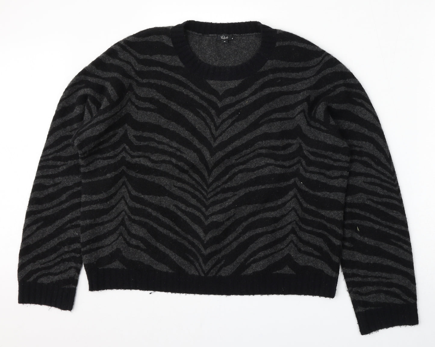 Rails  Womens Black Round Neck Animal Print Wool Pullover Jumper Size M