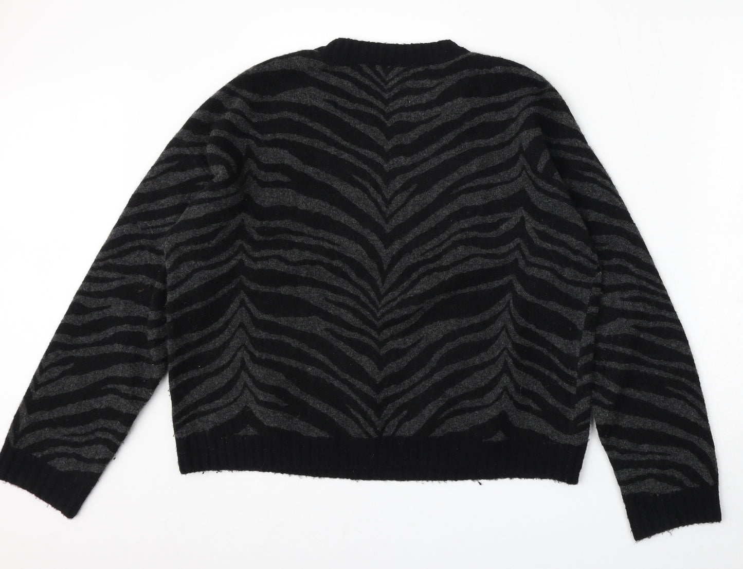 Rails  Womens Black Round Neck Animal Print Wool Pullover Jumper Size M