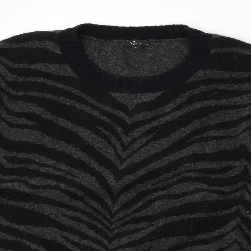Rails  Womens Black Round Neck Animal Print Wool Pullover Jumper Size M