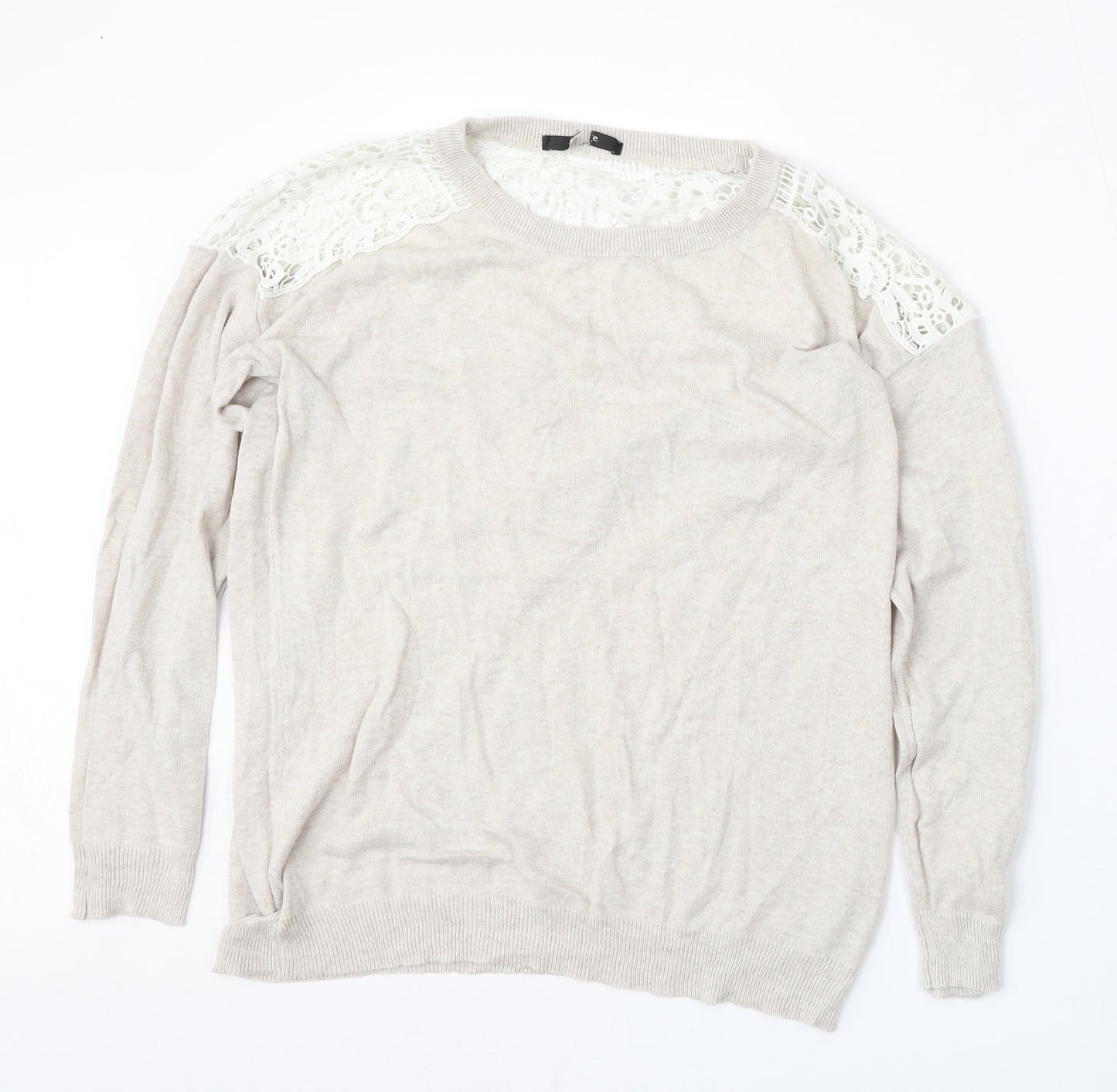 George Womens Beige Round Neck Floral Polyester Pullover Jumper Size L