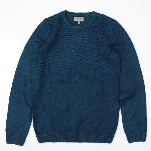 Marks and Spencer Mens Blue Round Neck  Polyester Pullover Jumper Size S