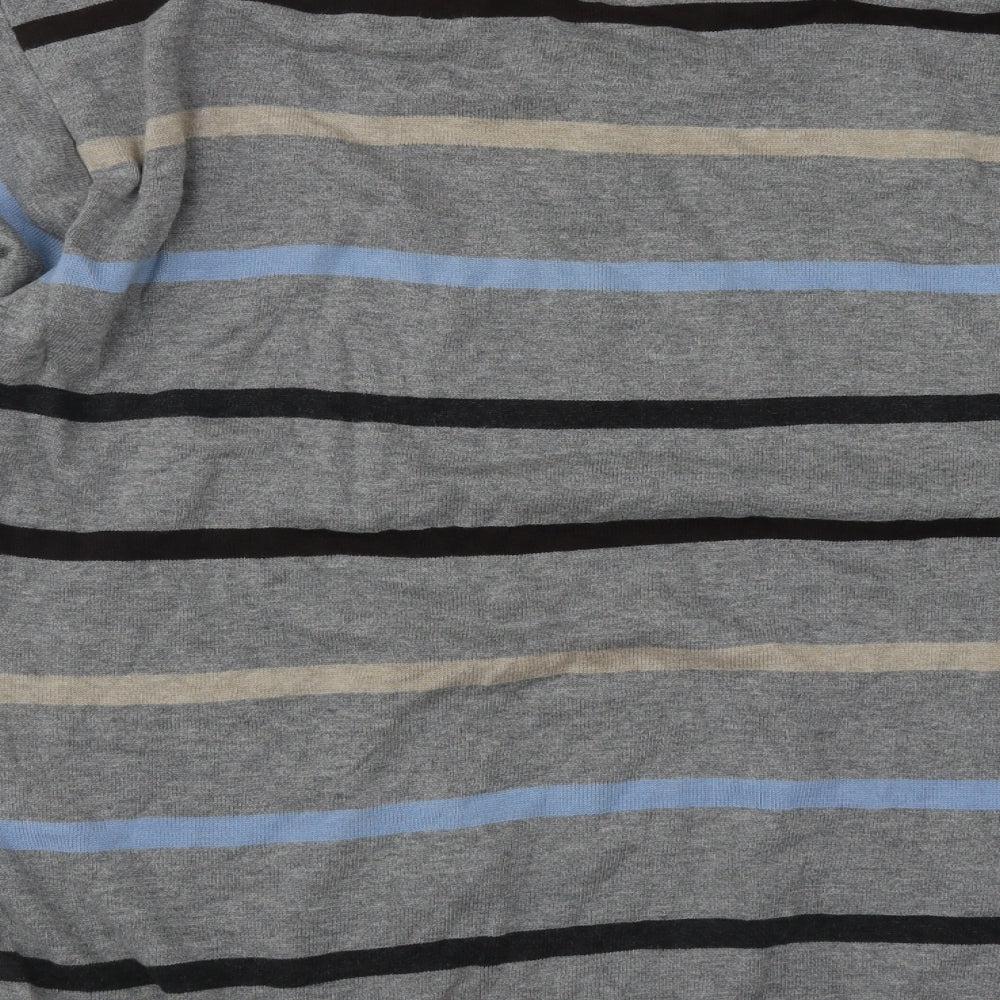 Dunnes Mens Grey V-Neck Striped Cotton Pullover Jumper Size L