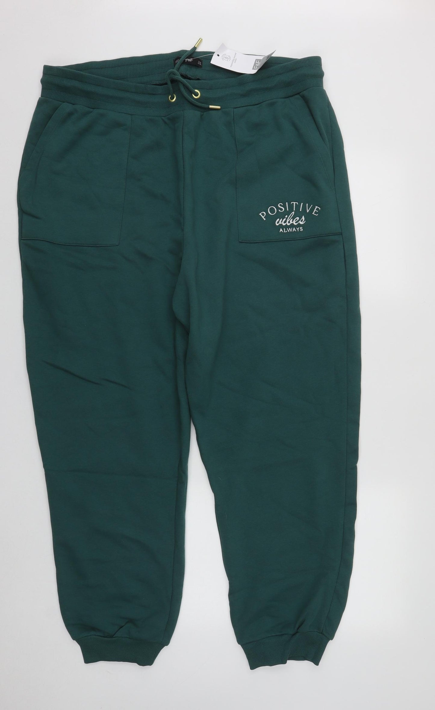 F&F Womens Green  Cotton Jogger Trousers Size 20 L26 in Regular Drawstring