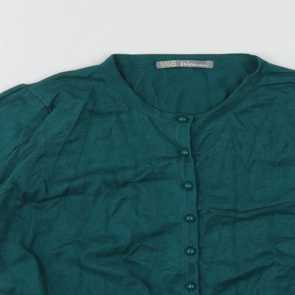 Marks and Spencer Womens Green Round Neck  Viscose Cardigan Jumper Size 8