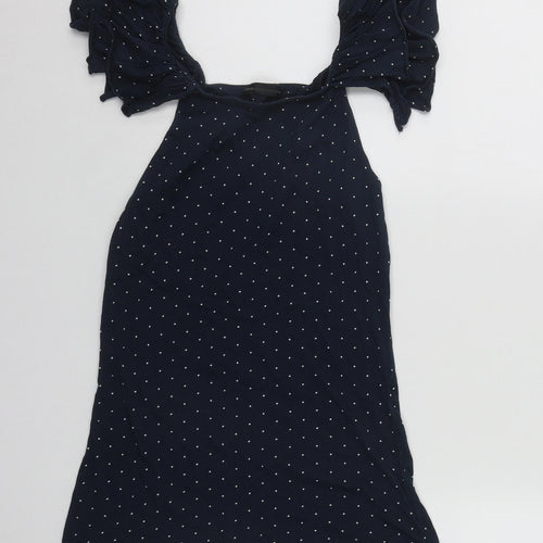 Mango Womens Blue Polka Dot Polyester Basic Blouse Size 8 Scoop Neck