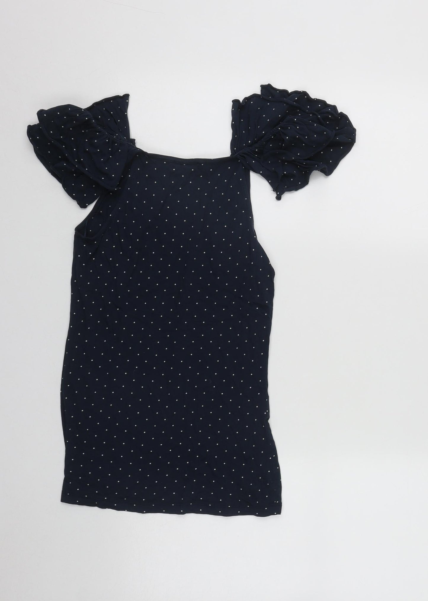 Mango Womens Blue Polka Dot Polyester Basic Blouse Size 8 Scoop Neck